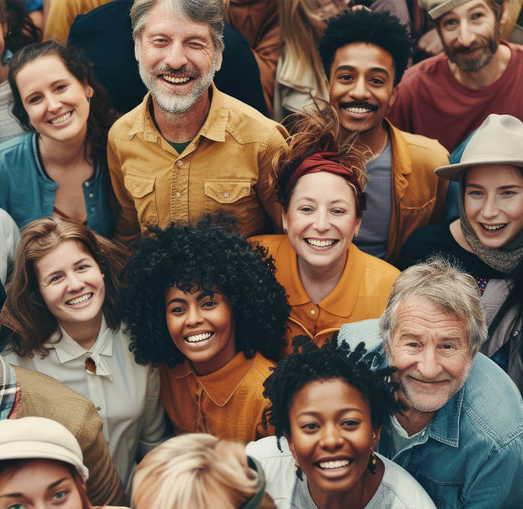 Diverse community members smiling together